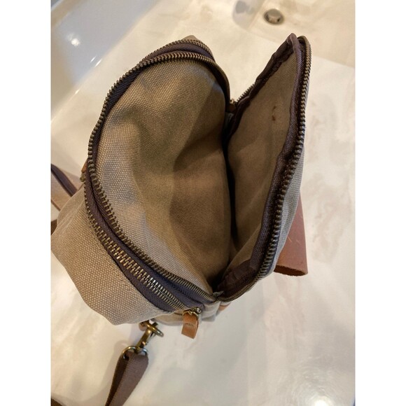 KL928 Canvas & Leather Bag Sling Crossbody Backpack Purse Multi compartment - Picture 8 of 12